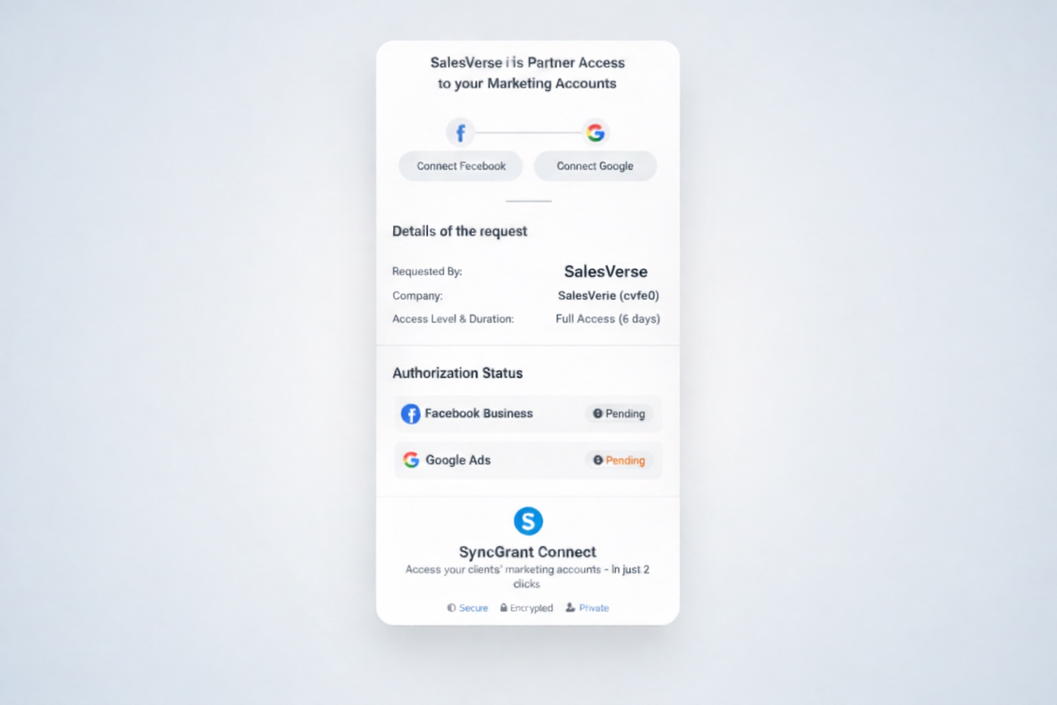 SyncGrant Ad Account Access Tool Screenshot